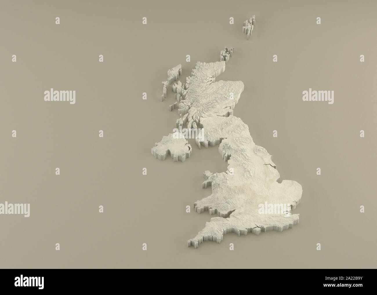 Estruso 3D carta politica del Regno Unito in rilievo come la scultura in marmo di una luce sfondo beige Foto Stock