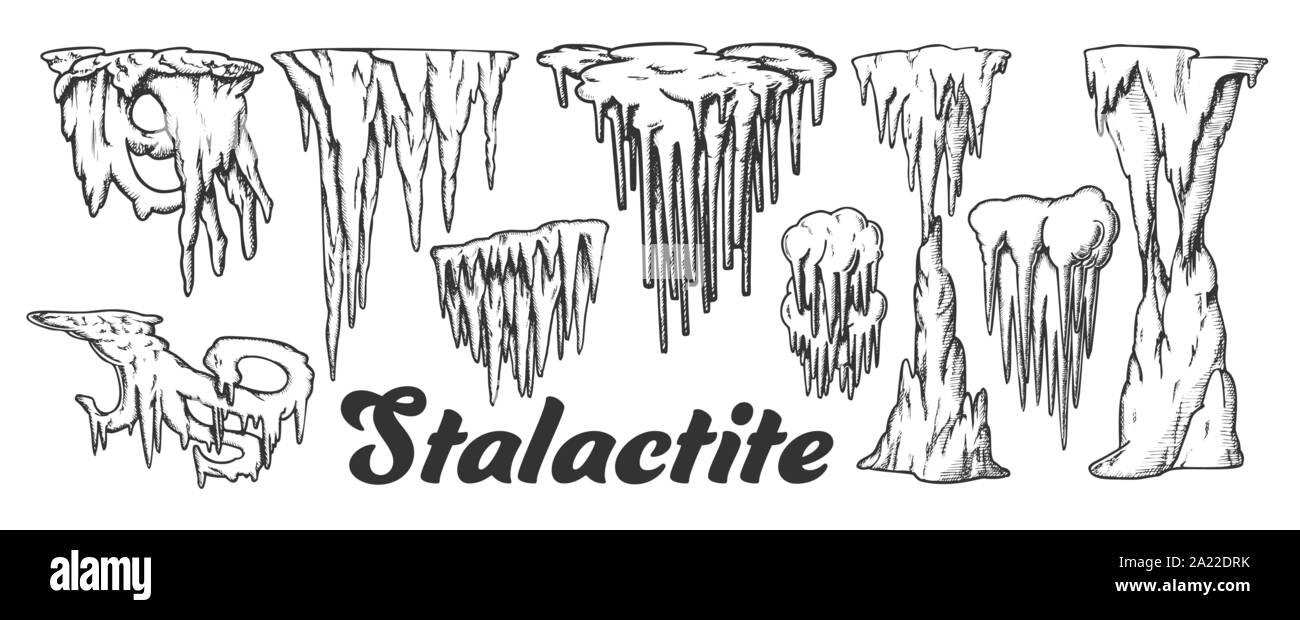 Stalattiti e stalagmiti monocromatico vettore Set Illustrazione Vettoriale