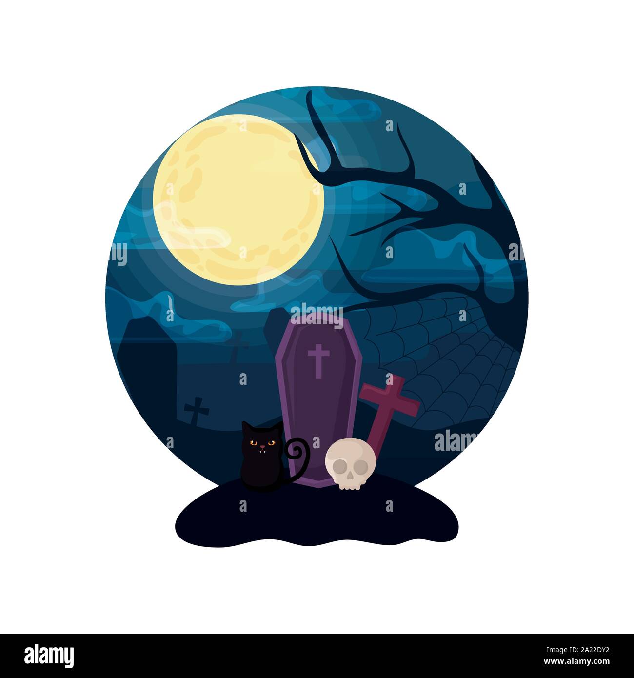 Bara di legno con una croce cristiana sulla scena di halloween illustrazione vettoriale design Illustrazione Vettoriale