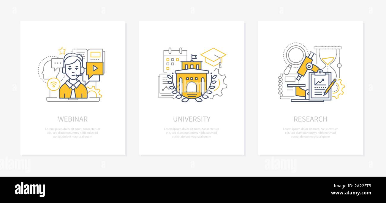 Webinar, conferenza online, lezioni concetto set di icone Illustrazione Vettoriale