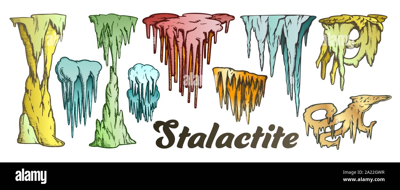 Stalattiti e stalagmiti colore impostato vettore Illustrazione Vettoriale