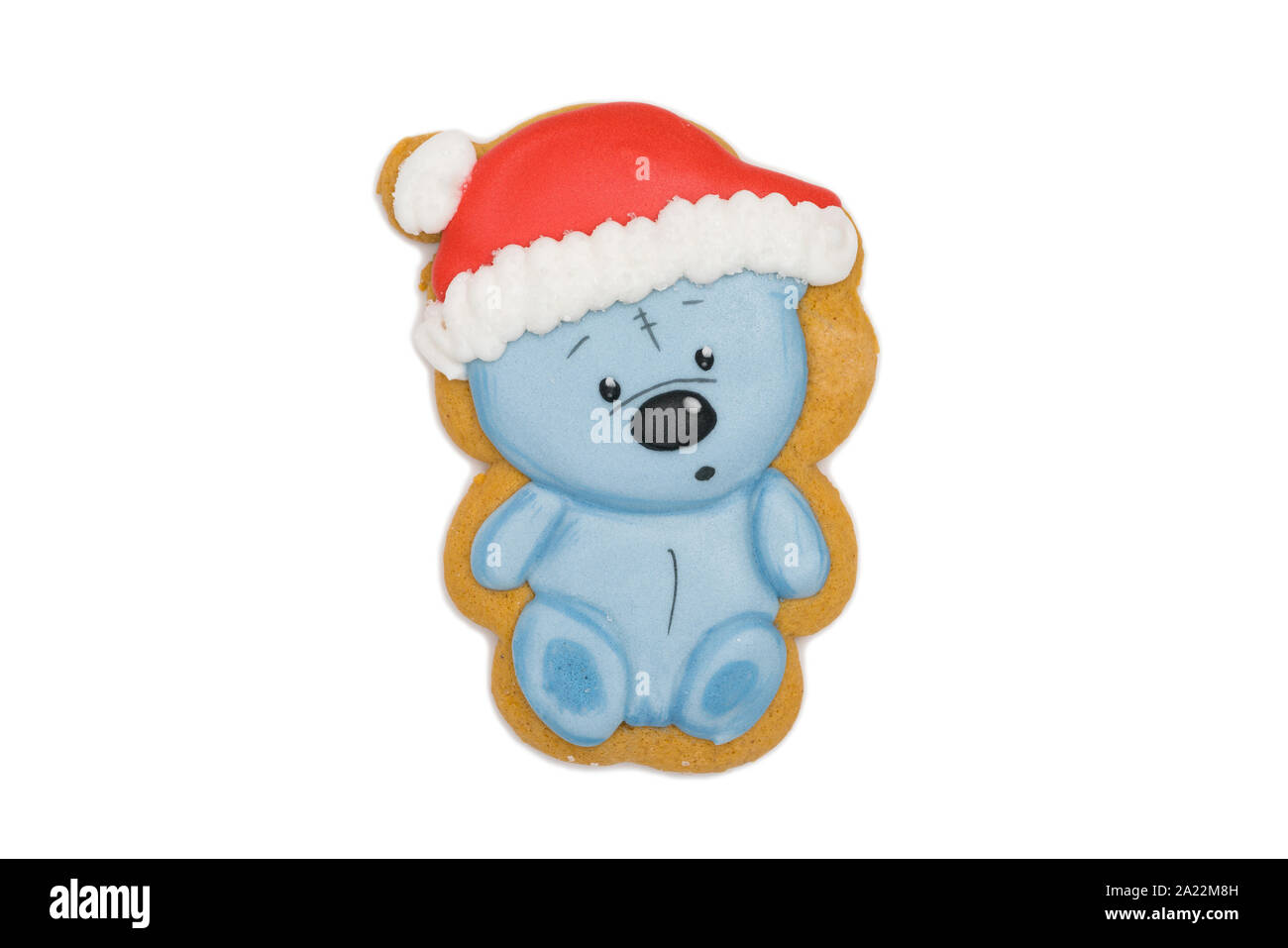 Gingerbread cookie divertente orsacchiotto nel cappello di Natale Foto Stock