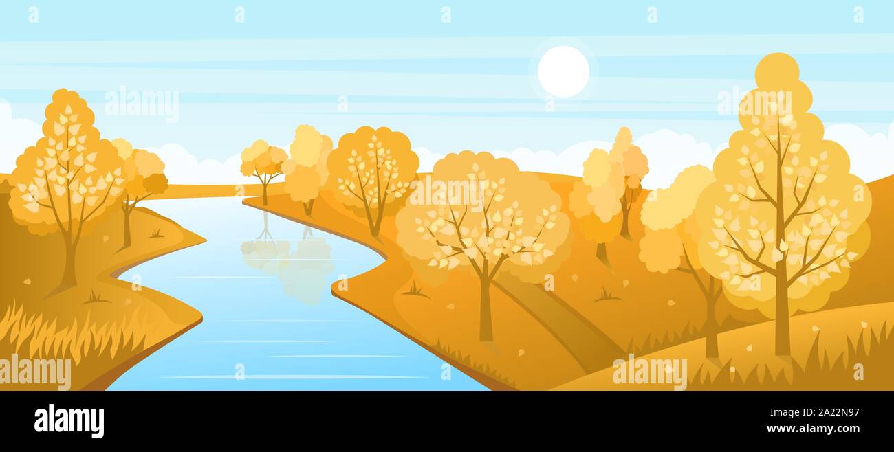 Autunno paesaggio con fiume Illustrazione Vettoriale