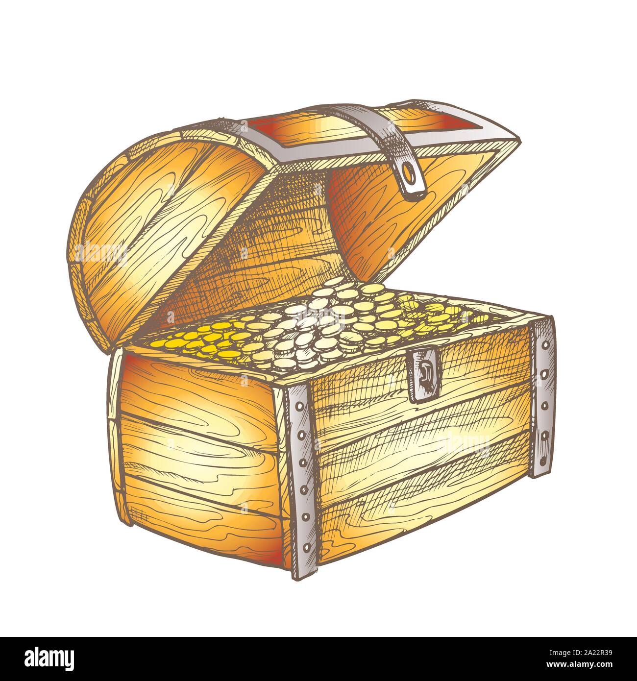 Scrigno di Heap monete d oro vettore di colore Illustrazione Vettoriale