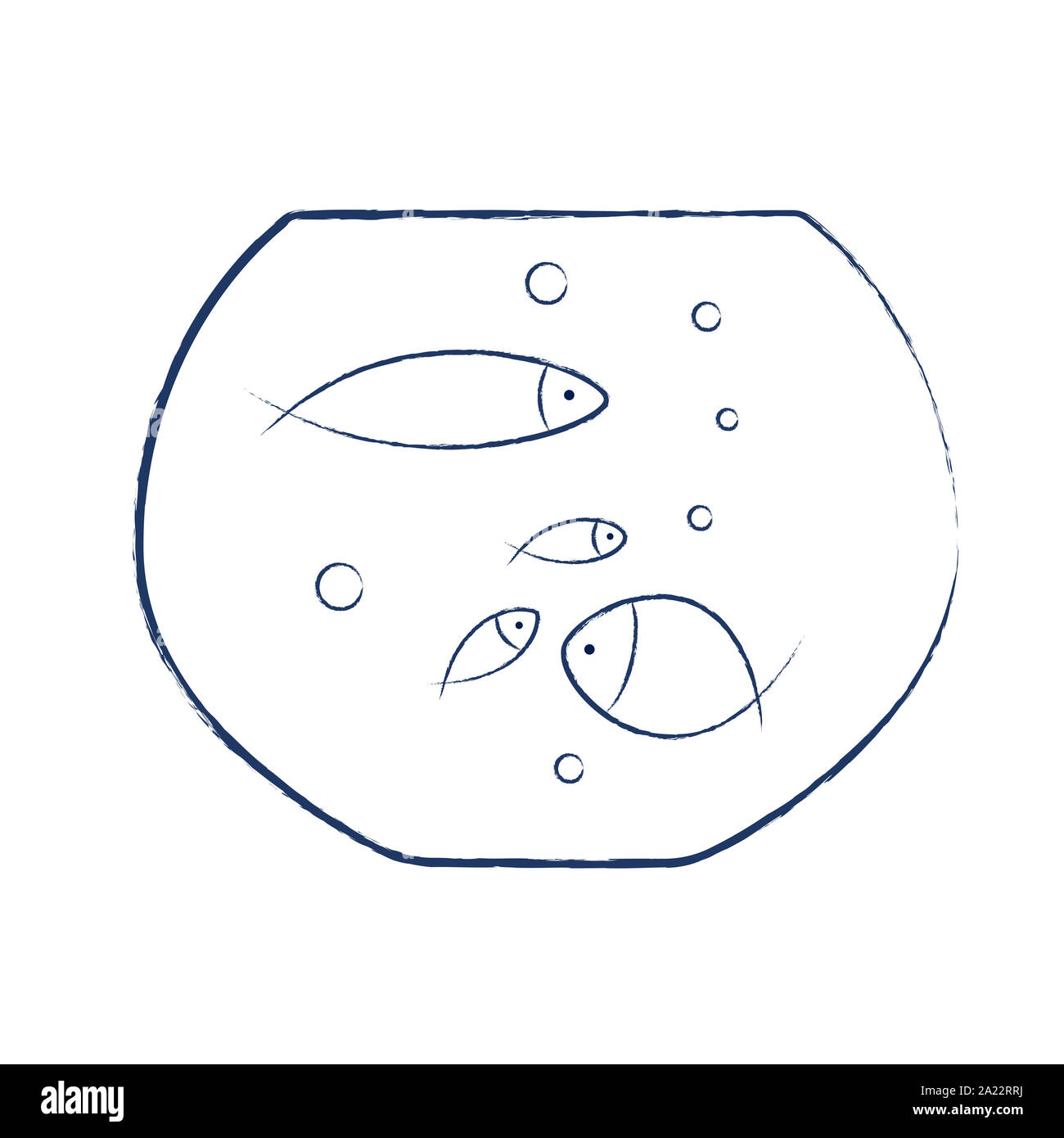 Dei pesci in acquario rotondo, disegnati a mano illustrazione Foto Stock