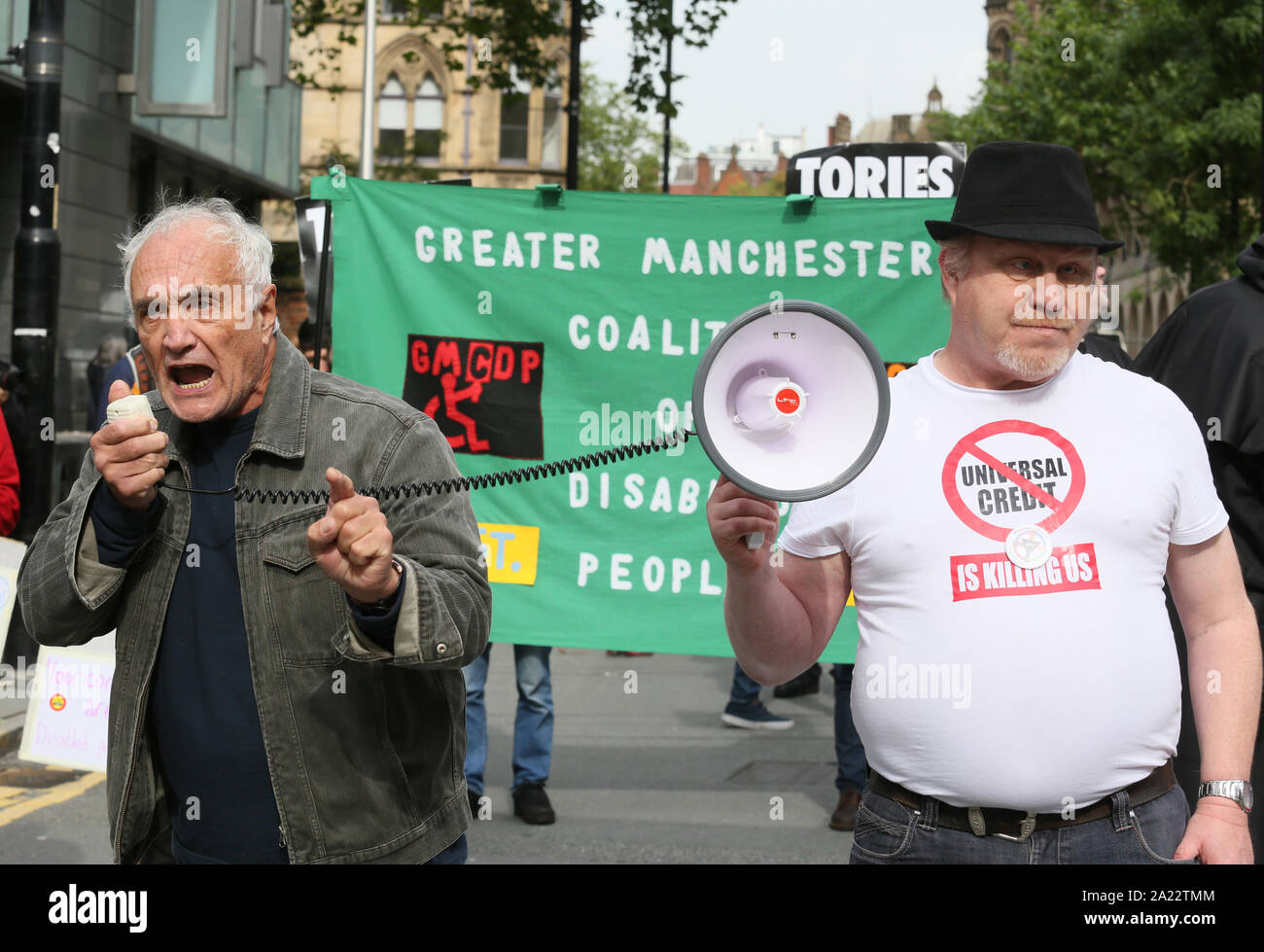 Manchester, Regno Unito. 30 Settembre,2019. DPAC, persone disabili contro i tagli, di protesta al di fuori del Partito Tory Conference Manchester, Lancashire, Regno Unito. Credito: Barbara Cook/Alamy Live News Foto Stock