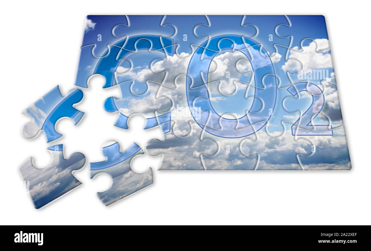 Riduzione delle emissioni di CO2 presenza nell'atmosfera - puzzle Concetto di immagine Foto Stock