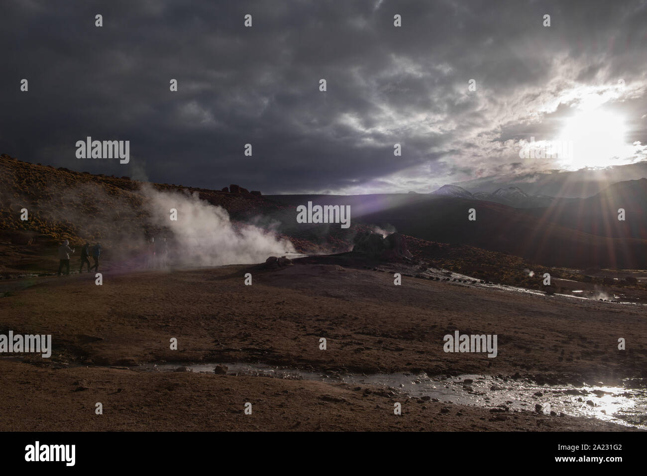 Escursione a Geysir El Tatio ad una altitudine di 5,200m sopra il livello del mare e a San Pedro de Atacama, Antofagasta, Repubblica del Cile America Latina Foto Stock