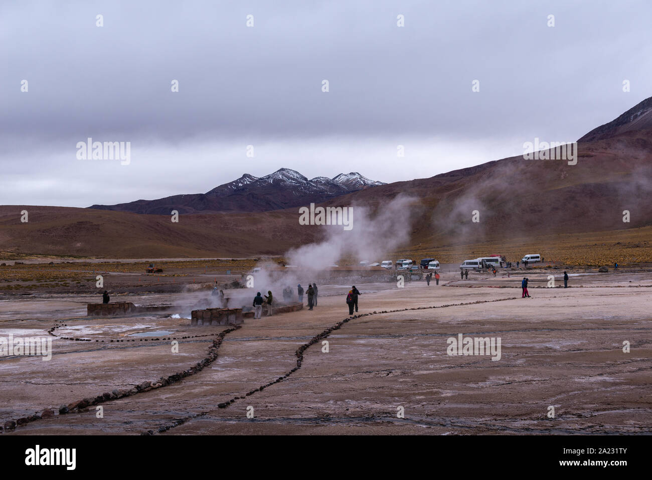 Escursione a Geysir El Tatio ad una altitudine di 5,200m sopra il livello del mare e a San Pedro de Atacama, Antofagasta, Repubblica del Cile America Latina Foto Stock Escursione a Geysir El Tatio ad una altitudine di 5,200m sopra il livello del mare e a San Pedro de Atacama, Antofagasta, Repubblica del Cile America Latina Foto Stock