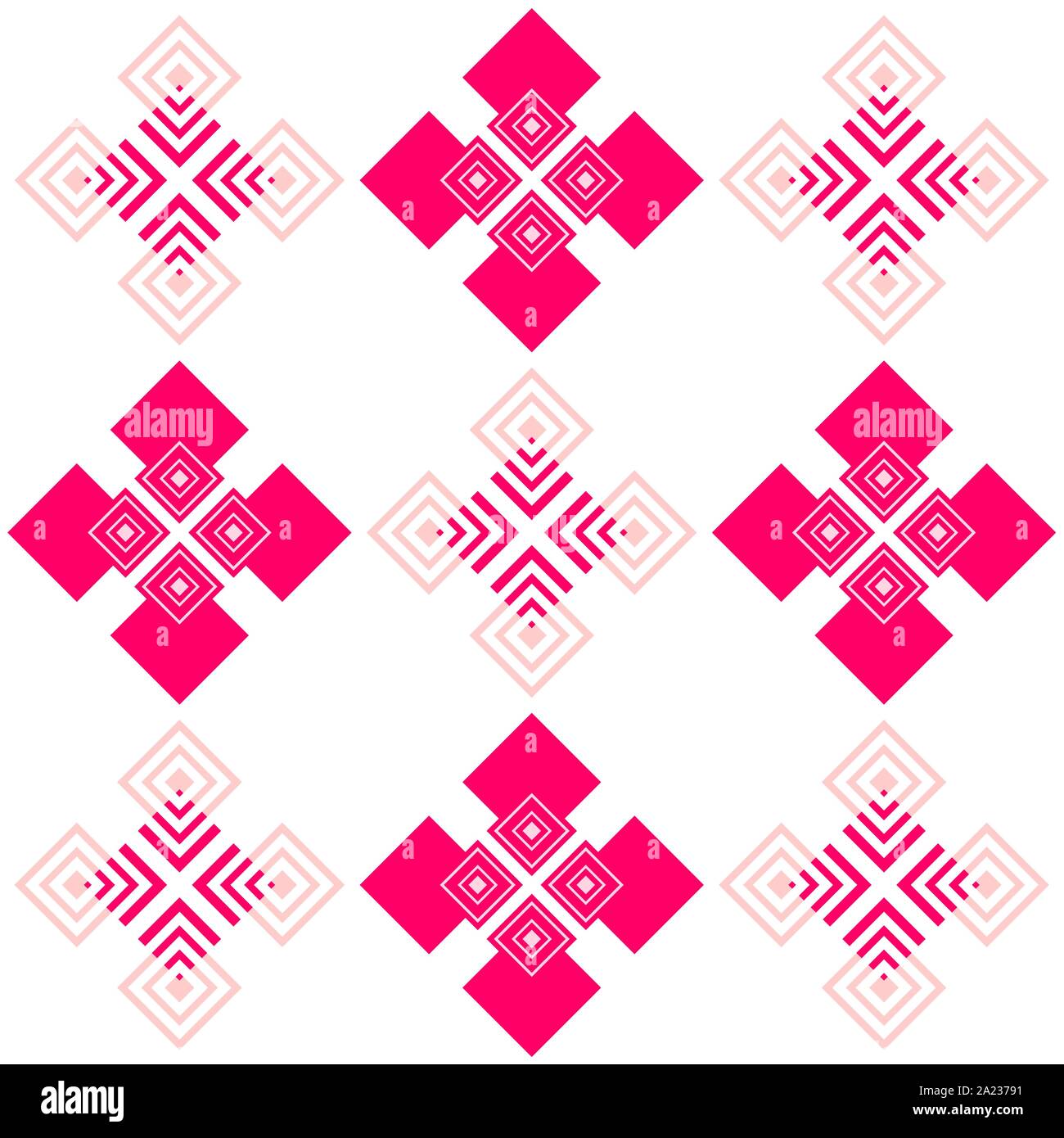 Combinazione di forme tonde e quadrate e simmetriche figure geometriche impostazione imitando antiche piastrelle Illustrazione Vettoriale