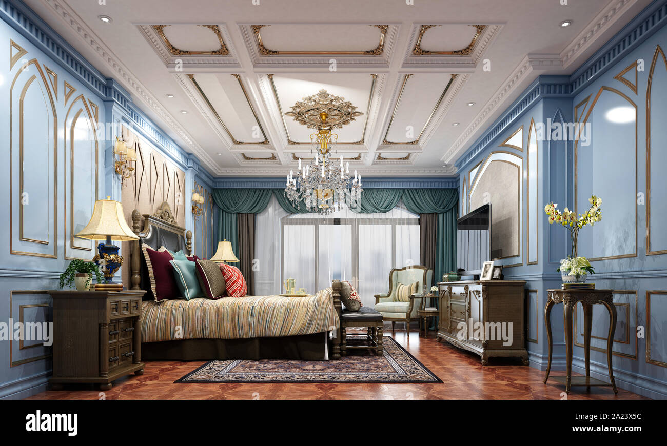 3D render neo Classic bedroom Foto Stock