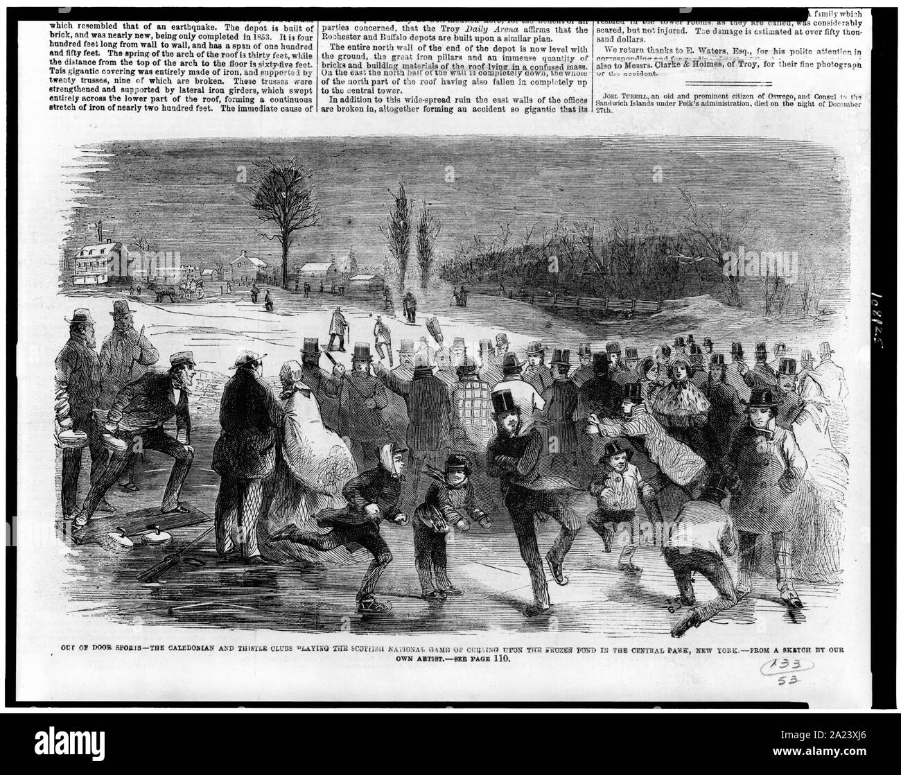 Fuori porta sport - Il Caledonian e Thistle clubs giocando la Scottish National game di svaligiatura con il laghetto congelato nel Central Park di New York / da uno schizzo del nostro artista. Foto Stock