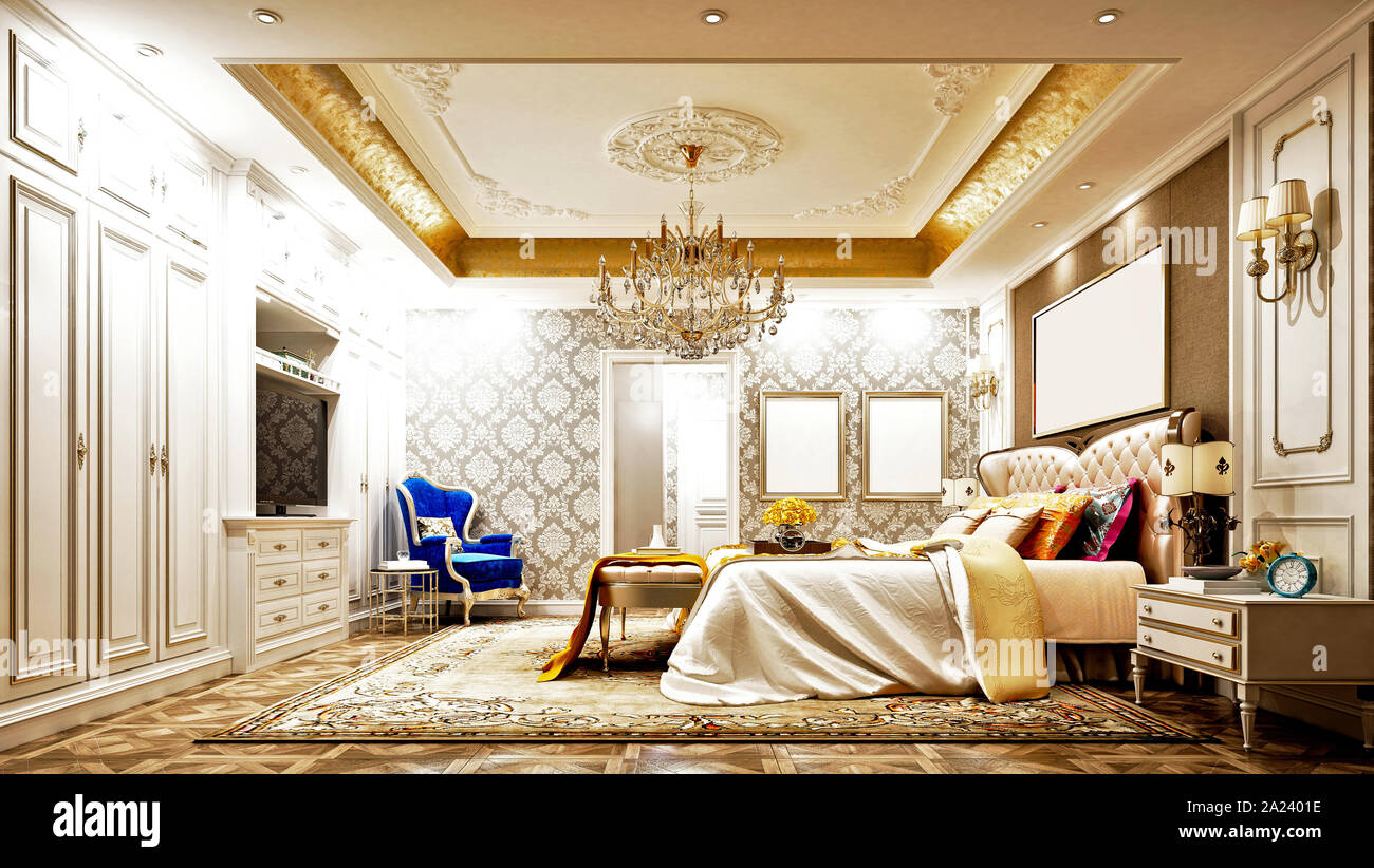 3D render neo Classic bedroom Foto Stock