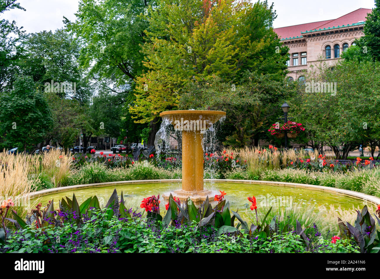 Fontana al Washington Square Park di Chicago Foto Stock
