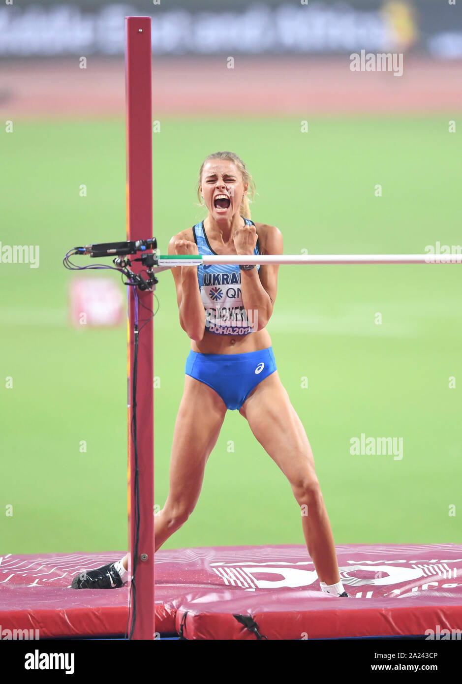 Yuliya Levchenko (Ucraina). High Jump Women finali. IAAF World Athletics Championships, Doha 2019 Foto Stock