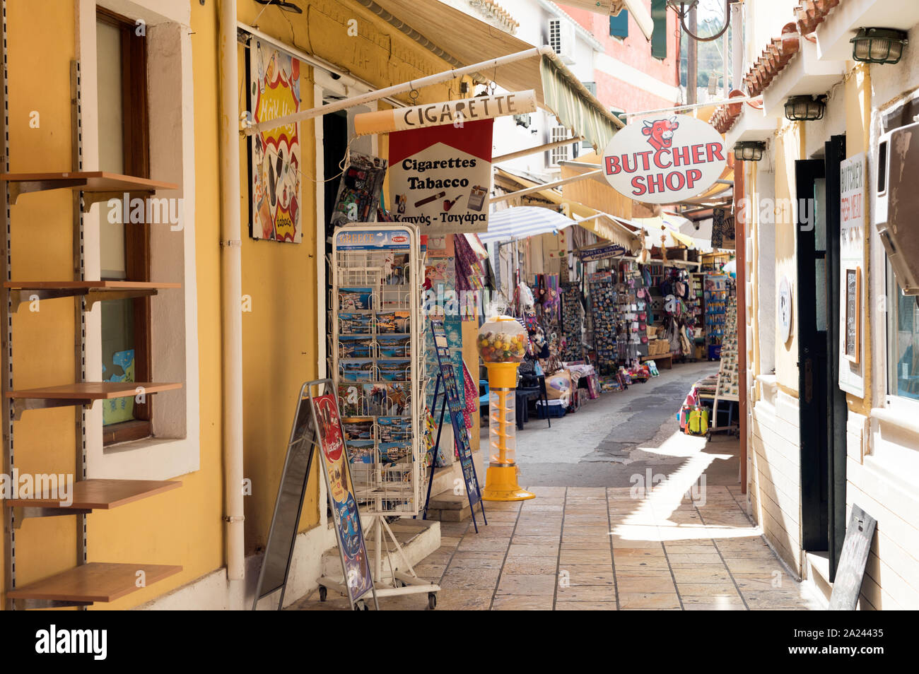 Negozi in città Gaios Paxos isole Greche - Grecia Foto Stock