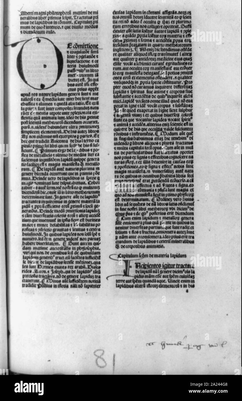 Pagina di De mineralibus, con iniziale o Foto Stock