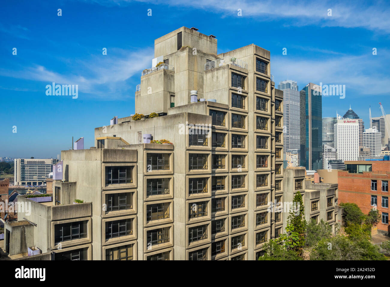 L'edificio Sirius in Sydney harbourside precinct delle rocce è considerata un importante esempio di architettura Brutalist in Australia, a Sydney, Foto Stock