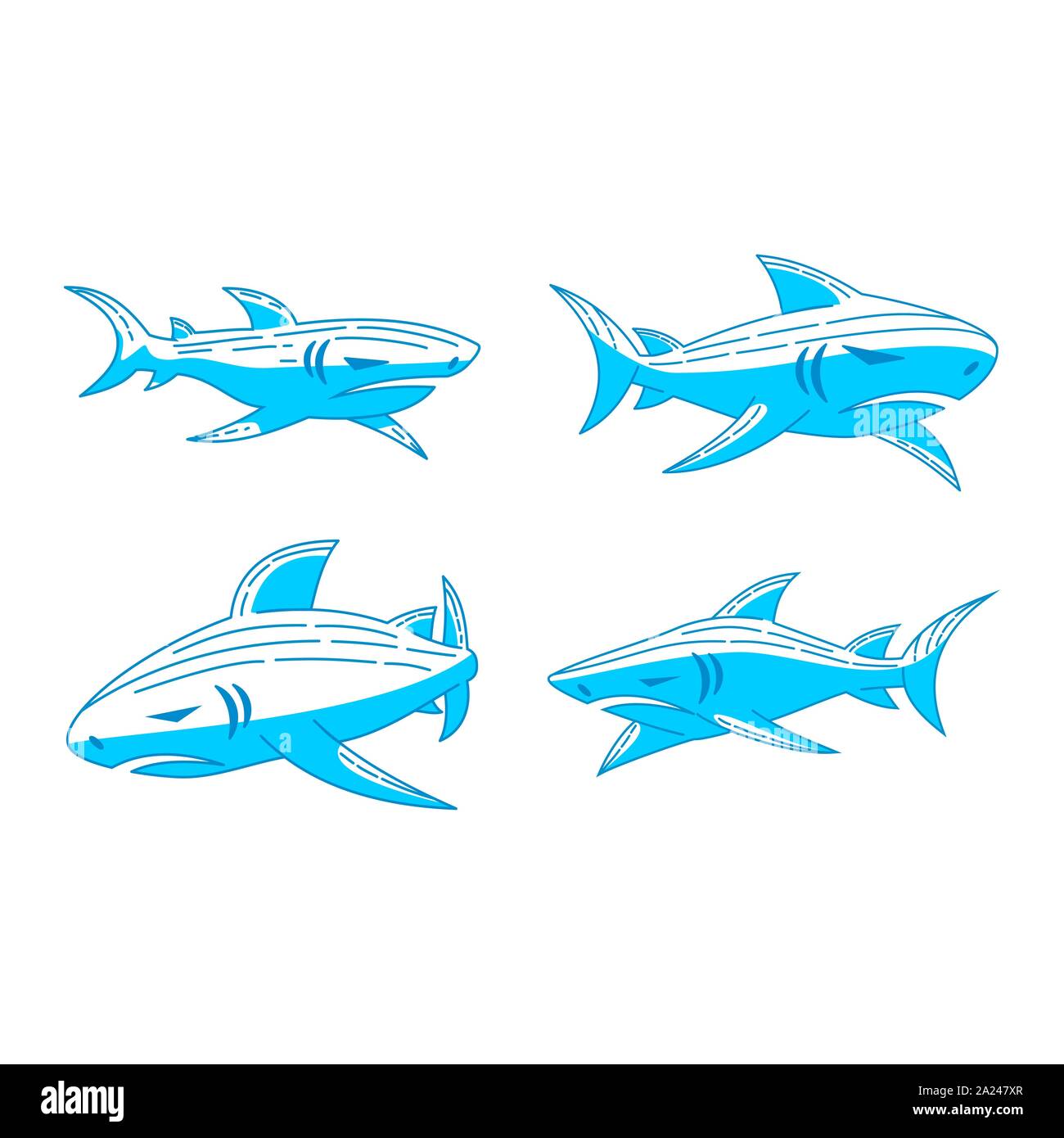 Shark Oceanic logo design vector Outline modello impostato Illustrazione Vettoriale