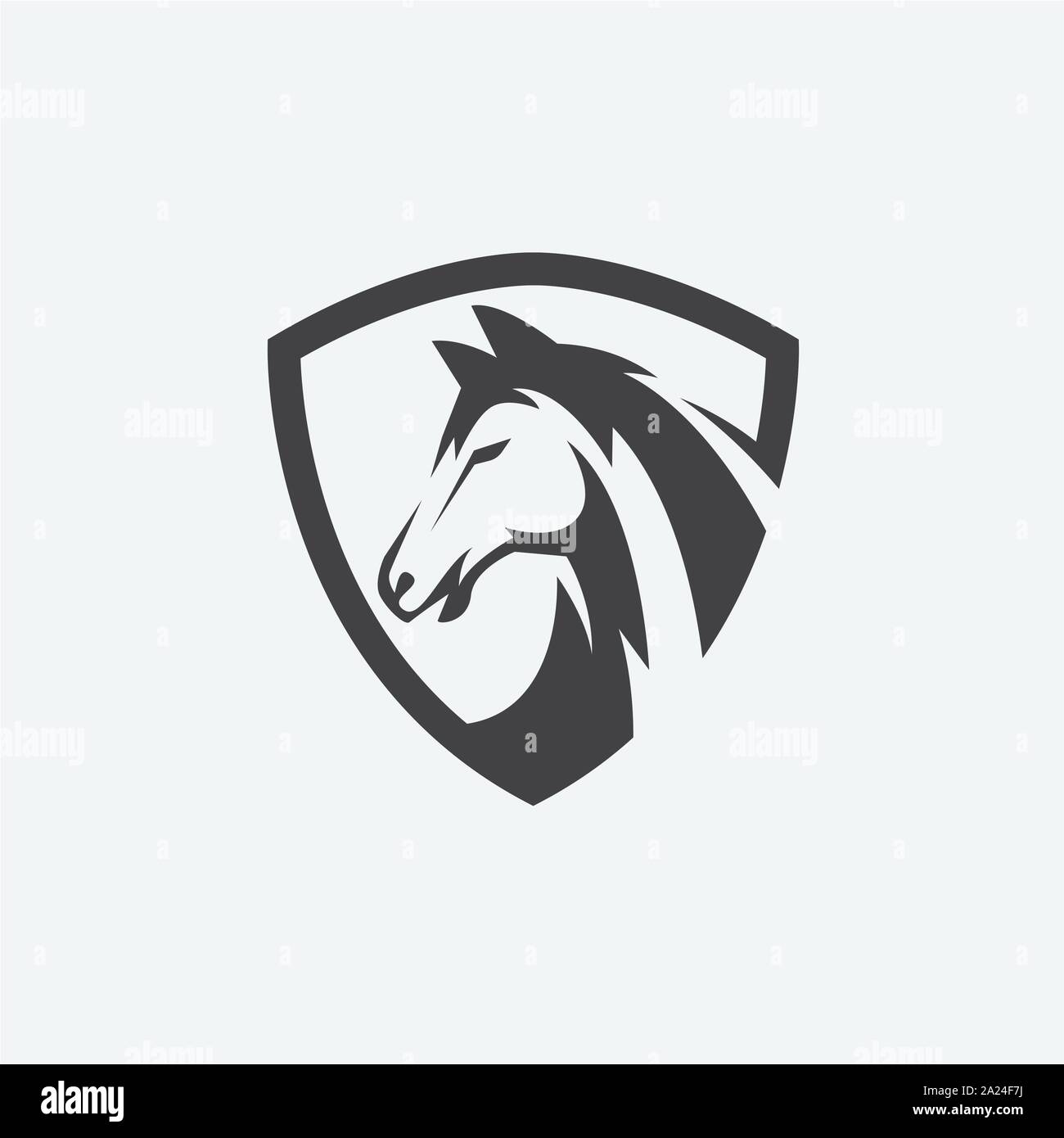 Icona del cavallo il vettore, la testa di cavallo logo design, cavallo scudo illustrazione design Illustrazione Vettoriale