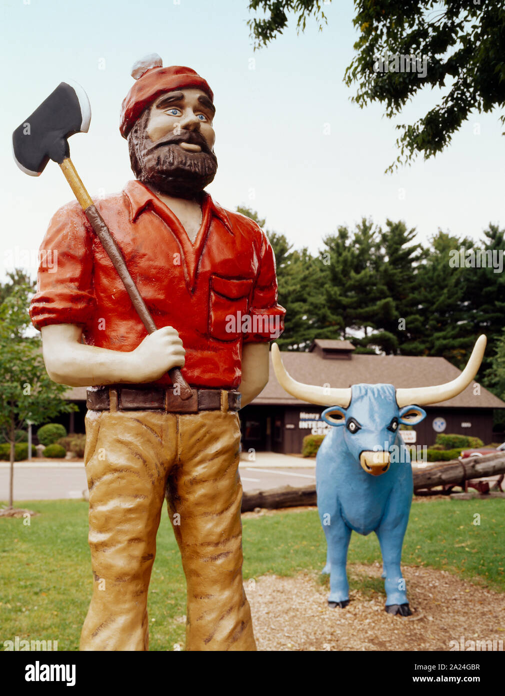 Paul Bunyon e Babe il bue blu statue, Eau Claire, Wisconsin Foto Stock
