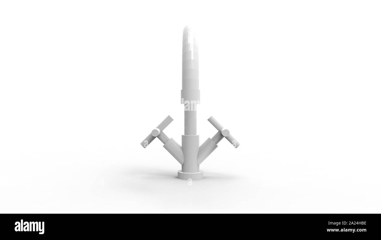 3D rendering di un rubinetto di acqua isolato in bianco di sfondo per studio Foto Stock