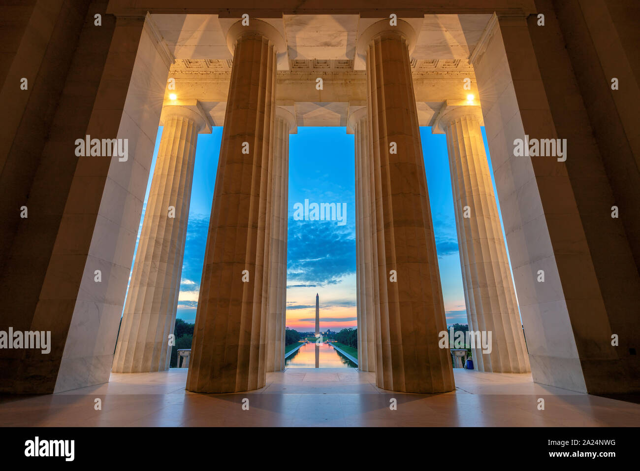 Il Lincoln Memorial a sunrise, Washington DC Foto Stock