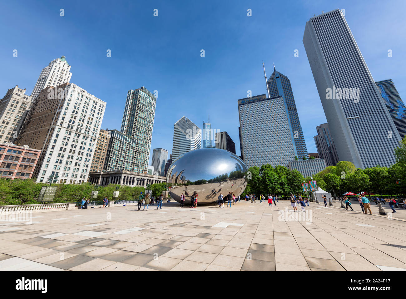 Sullo skyline di Chicago e Chicago Bean Foto Stock
