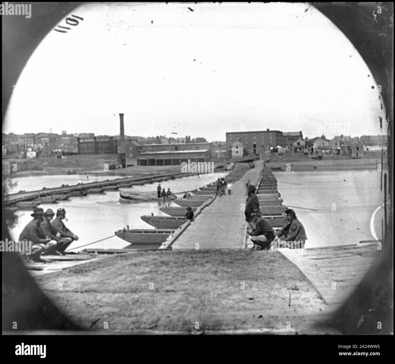 Pietroburgo, Va. Pontoon ponti attraverso il Fiume Appomattox Foto Stock