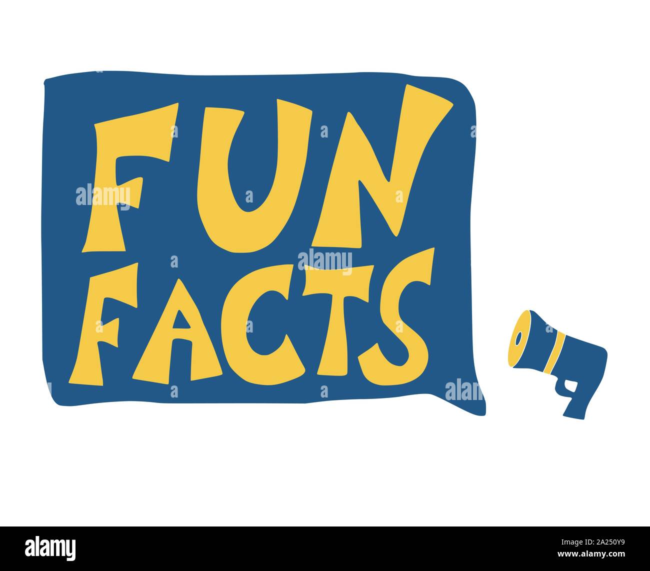 Fun facts preventivo con fumetti e megafono. Vettore testo stilizzato. Illustrazione Vettoriale