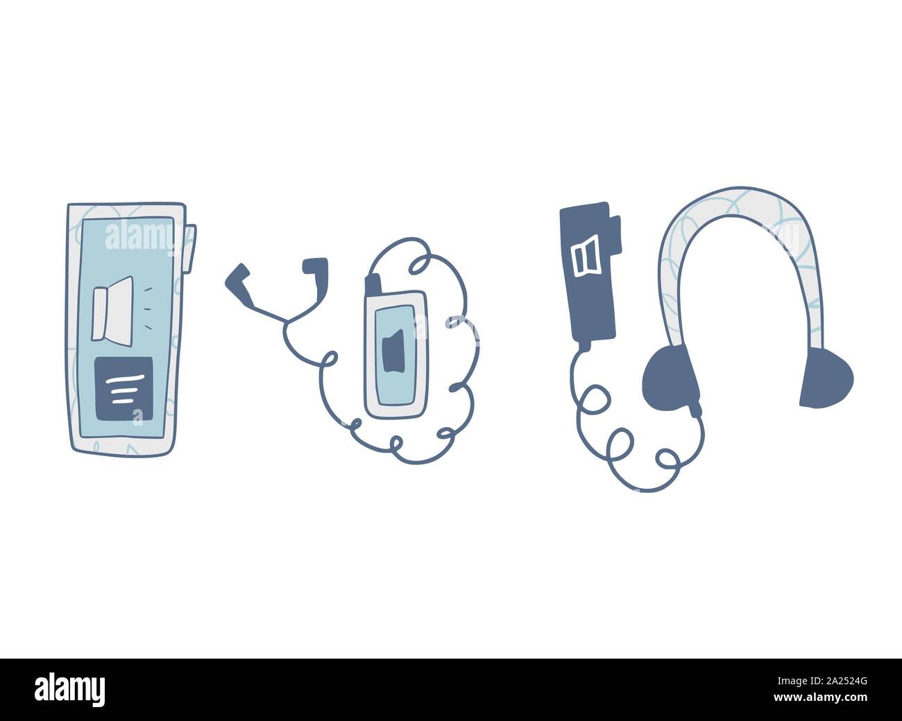 Set di audiolibri in doodle stile. Illustrazione Vettoriale. Illustrazione Vettoriale