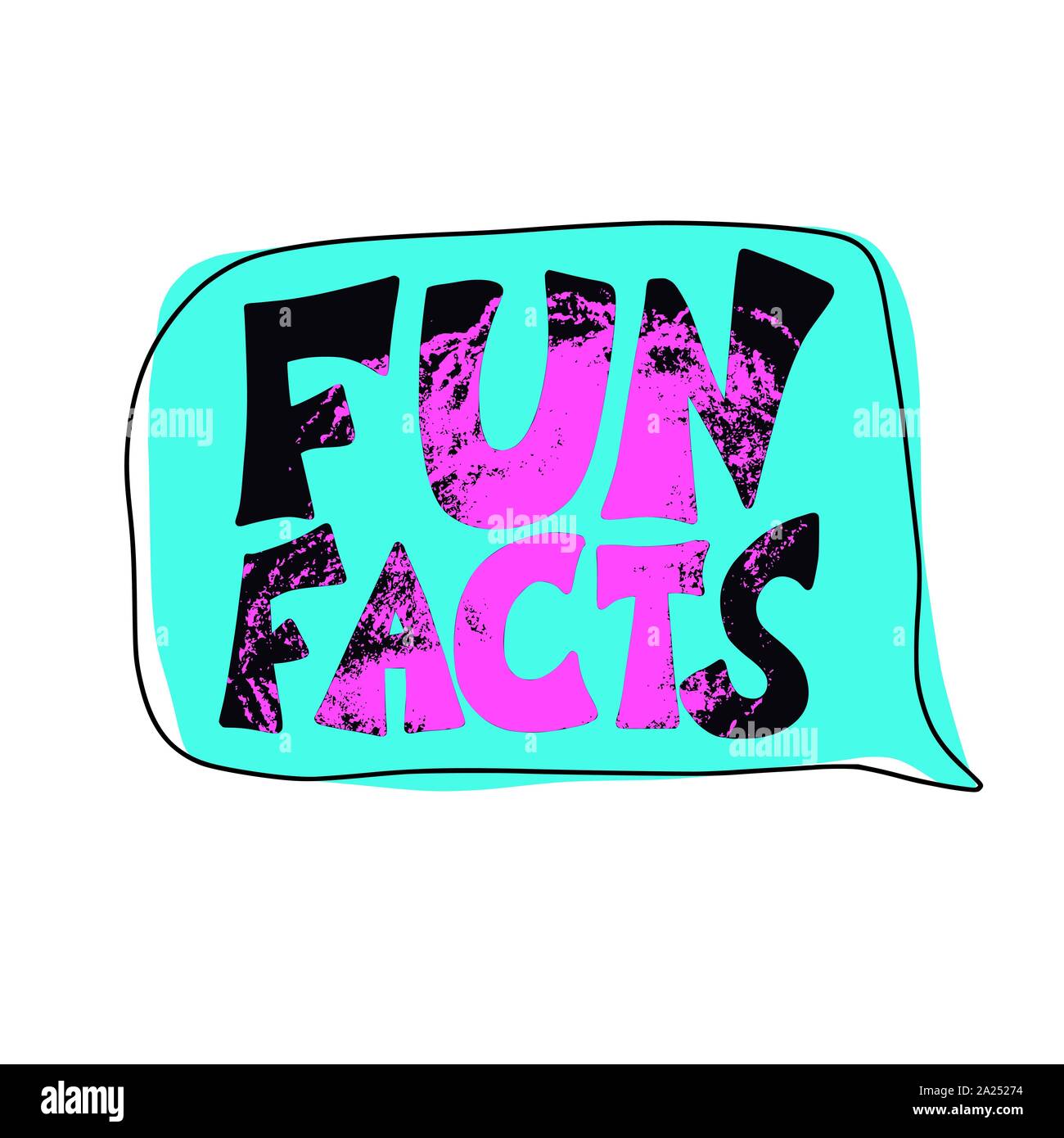 Fun facts preventivo con fumetti e megafono. Vettore testo stilizzato. Illustrazione Vettoriale