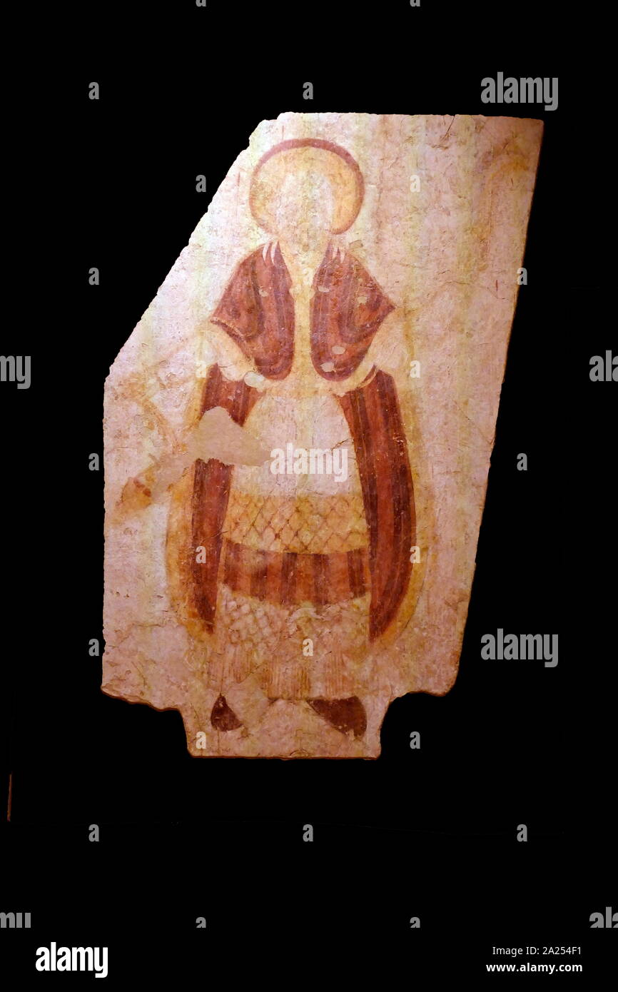 Parete dipinta fregio da Faras Cattedrale, che risale a 7-10secolo D.C. Faras era una delle città principali nella Nubia Inferiore. Il sito della città, sul confine tra il moderno Egitto e Sudan a Wadi Halfa salienti, era inondata dal lago Nasser negli anni Sessanta ed è ora permanentemente sott'acqua. Prima di questa inondazione, estesi lavori archeologici è stata condotta da una archeologica polacca team guidato dal professor Kazimierz Michalowski. La città raggiunse il suo apice durante il periodo Cristiano di Nubia. Foto Stock