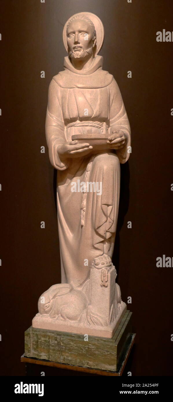 La scultura in pietra di San Francesco di Assisi, circa 1935. Di Winifred Leveritt Foto Stock