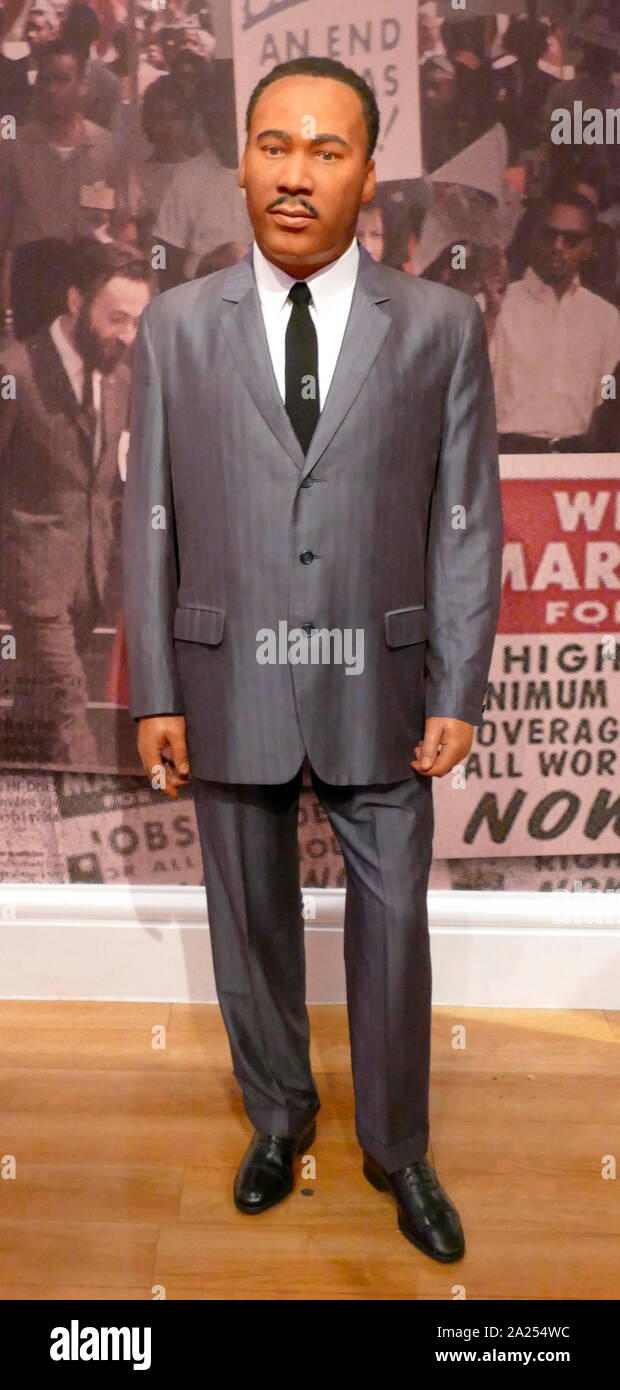 Waxwork statua raffigurante Martin Luther King Jr. (1929 - 1968), American ministro battista e attivista che divenne il più visibile portavoce e leader del movimento per i diritti civili Foto Stock