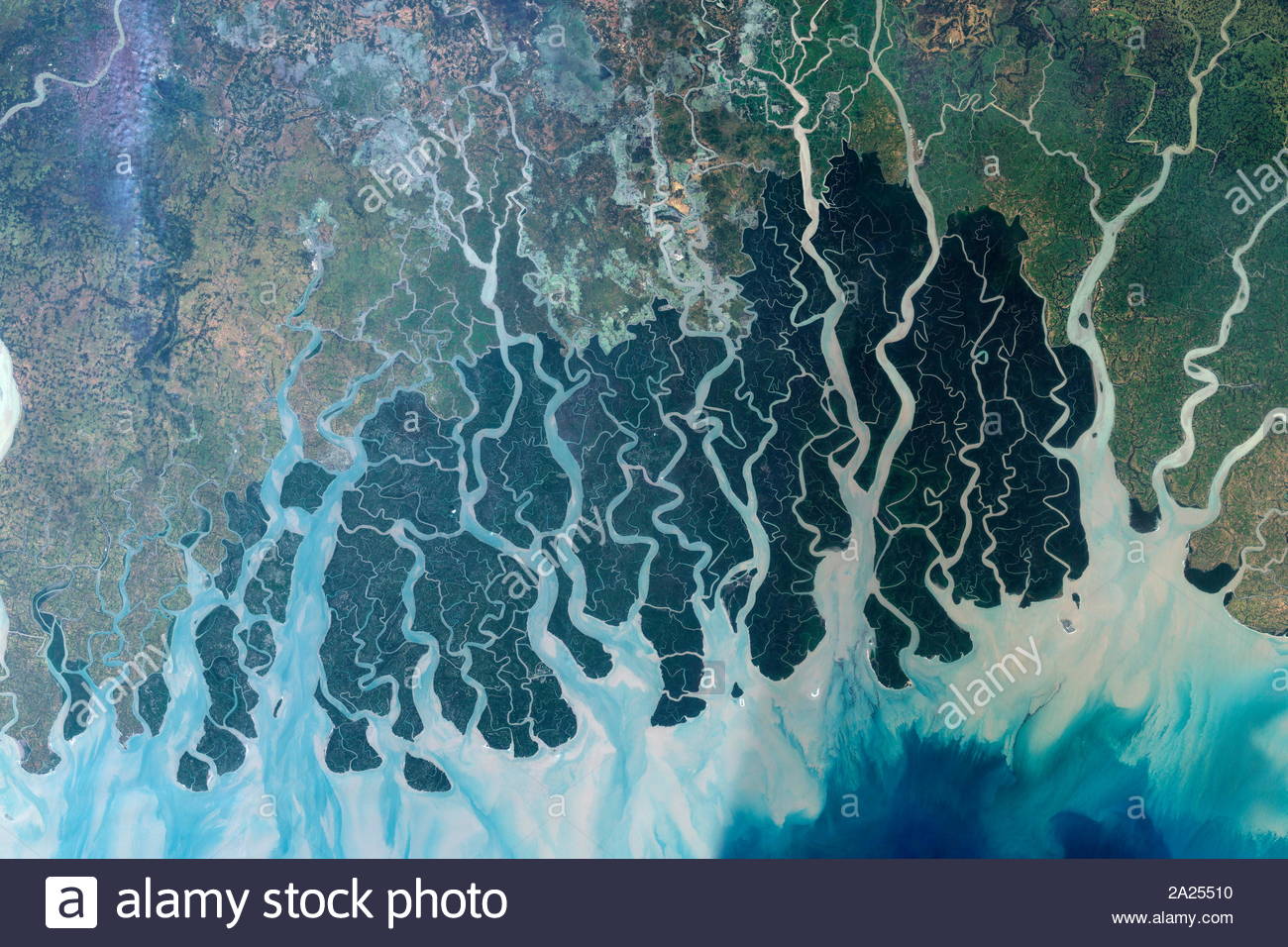 Immagine satellitare della Sundarbans in Bangladesh. 2006. La Sundarbans è una vasta foresta nella regione costiera del golfo del Bengala, considerata una delle meraviglie naturali del mondo, Foto Stock