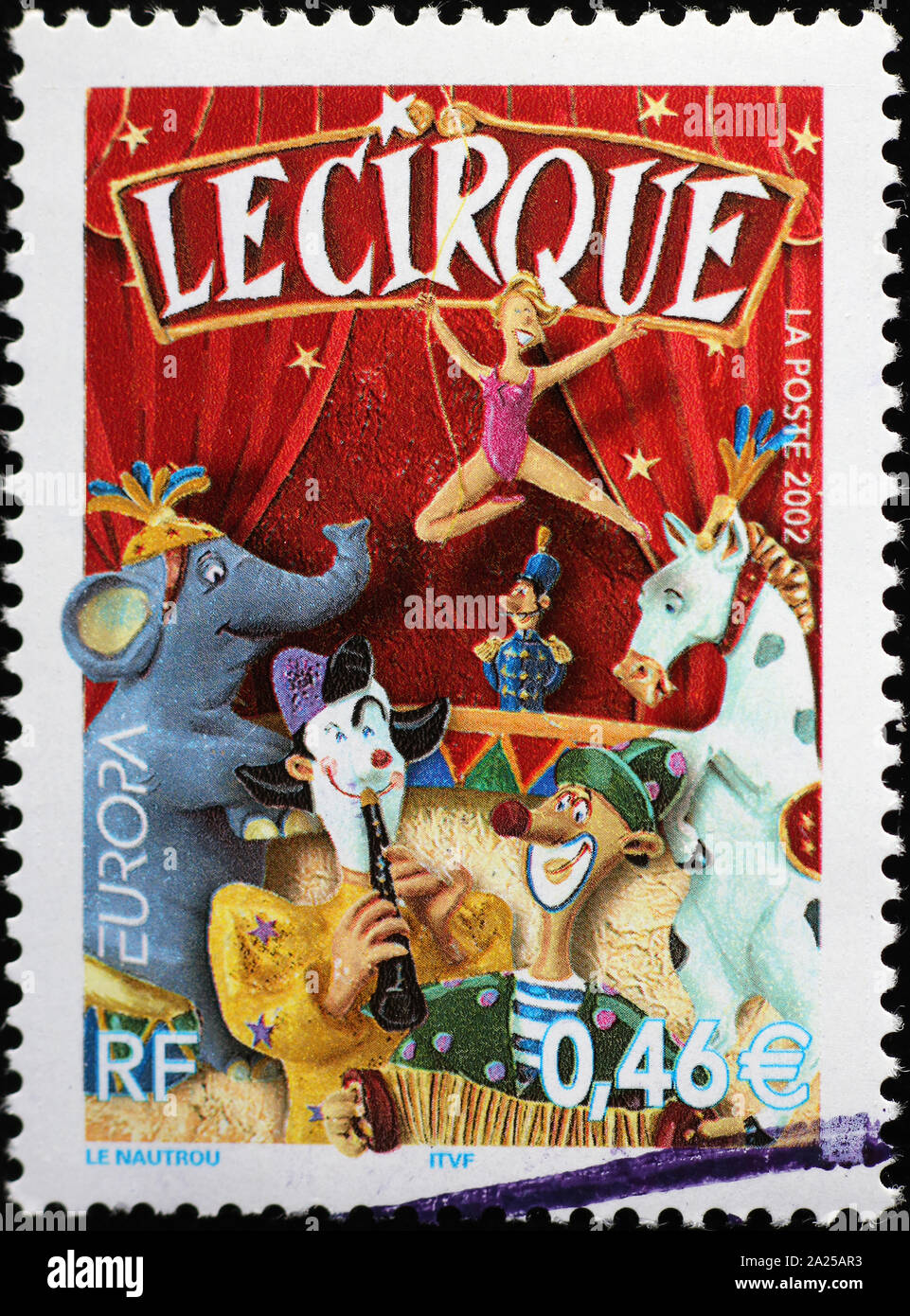 Poster su circus sul francese francobollo Foto Stock