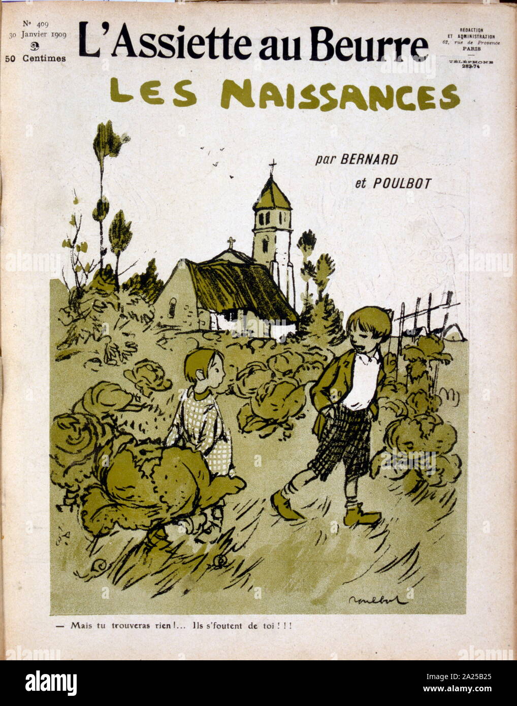 Satirico francese illustrazione del 1909, mostrando l'infanzia in Francia rurale Foto Stock