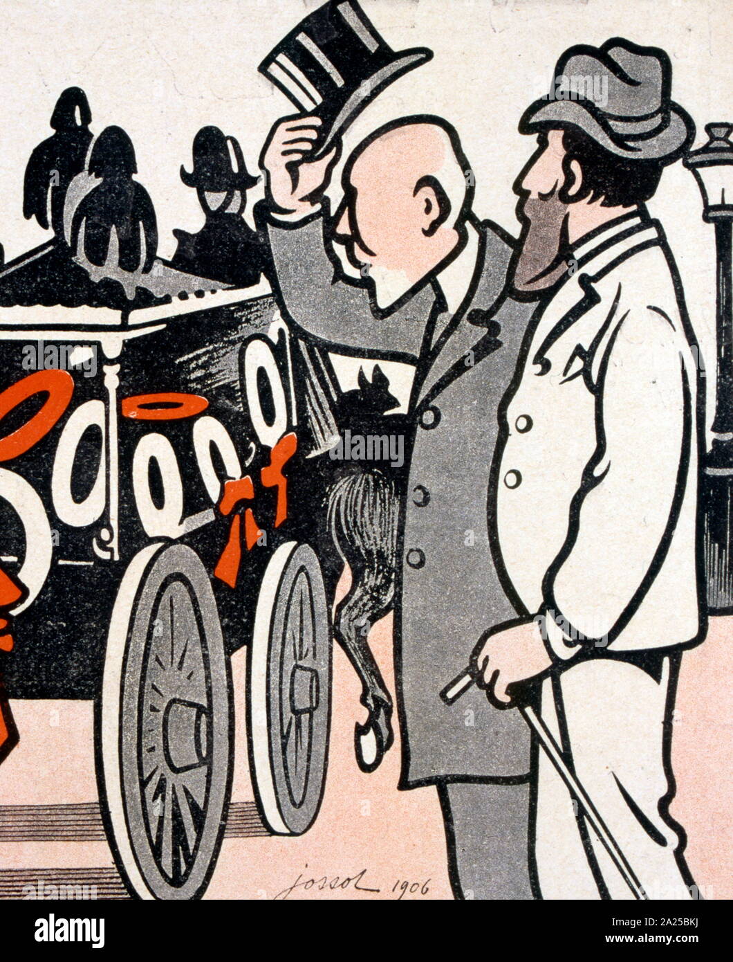 Il francese illustrazione che mostra due uomini riconoscendo un corteo funebre. 1907 Foto Stock