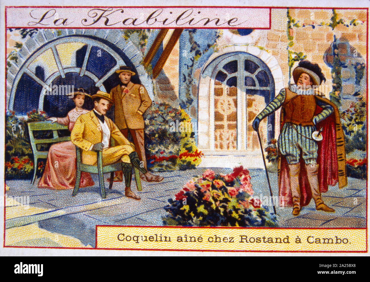 Edmond Rostand (1868 - 1918), poeta francese e il drammaturgo. Meglio conosciuta per il suo gioco "Cyrano de Bergerac. L'originale Cyrano era costante Coquelin, (in piedi accanto al seduto Rostand), che hanno suonato oltre 410 volte in corrispondenza di detto il teatro e la successiva tournée in America del Nord nel ruolo Foto Stock