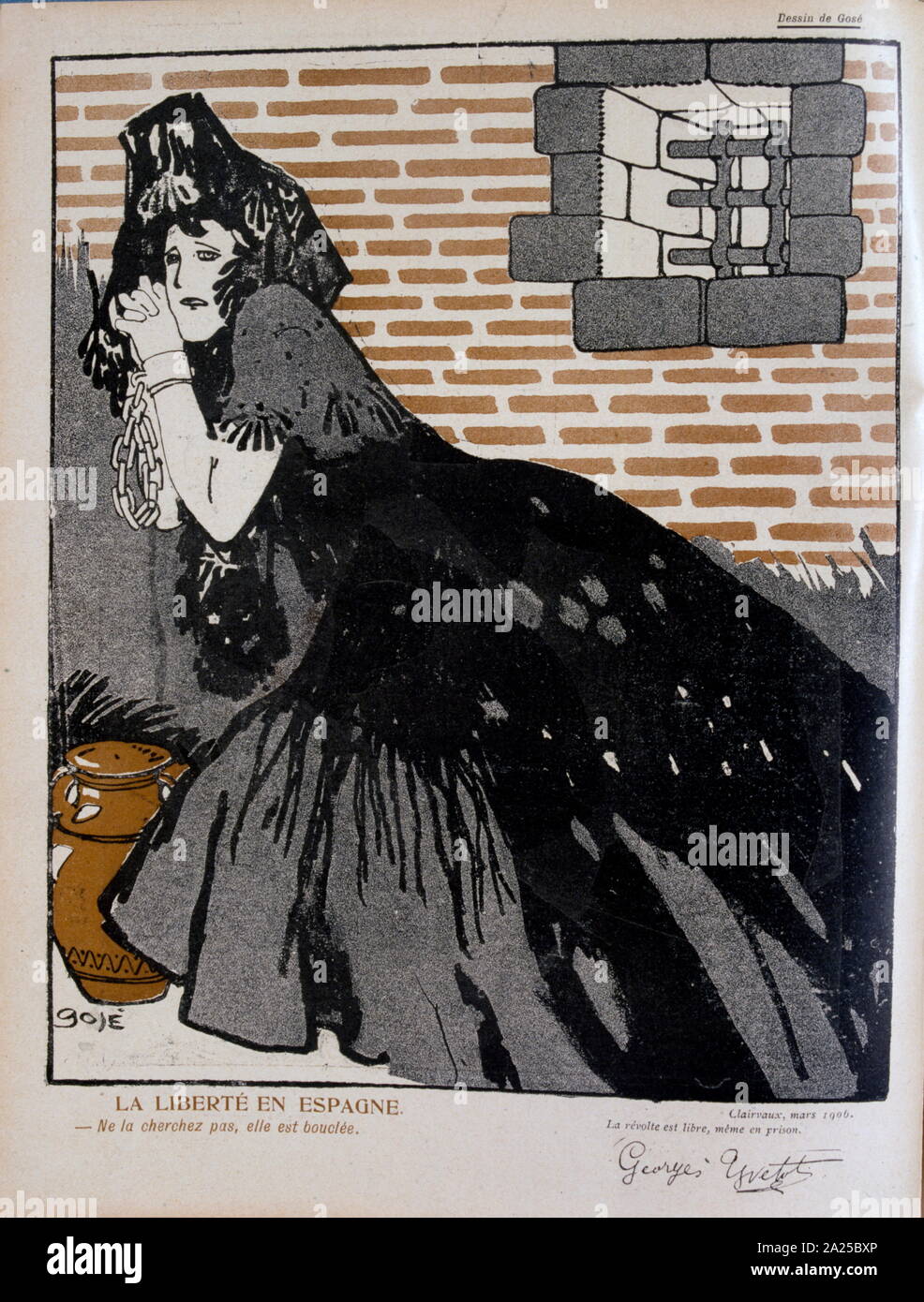 Il satirico francese illustrazione che mostra la libertà imprigionata in Spagna. 1906 Foto Stock