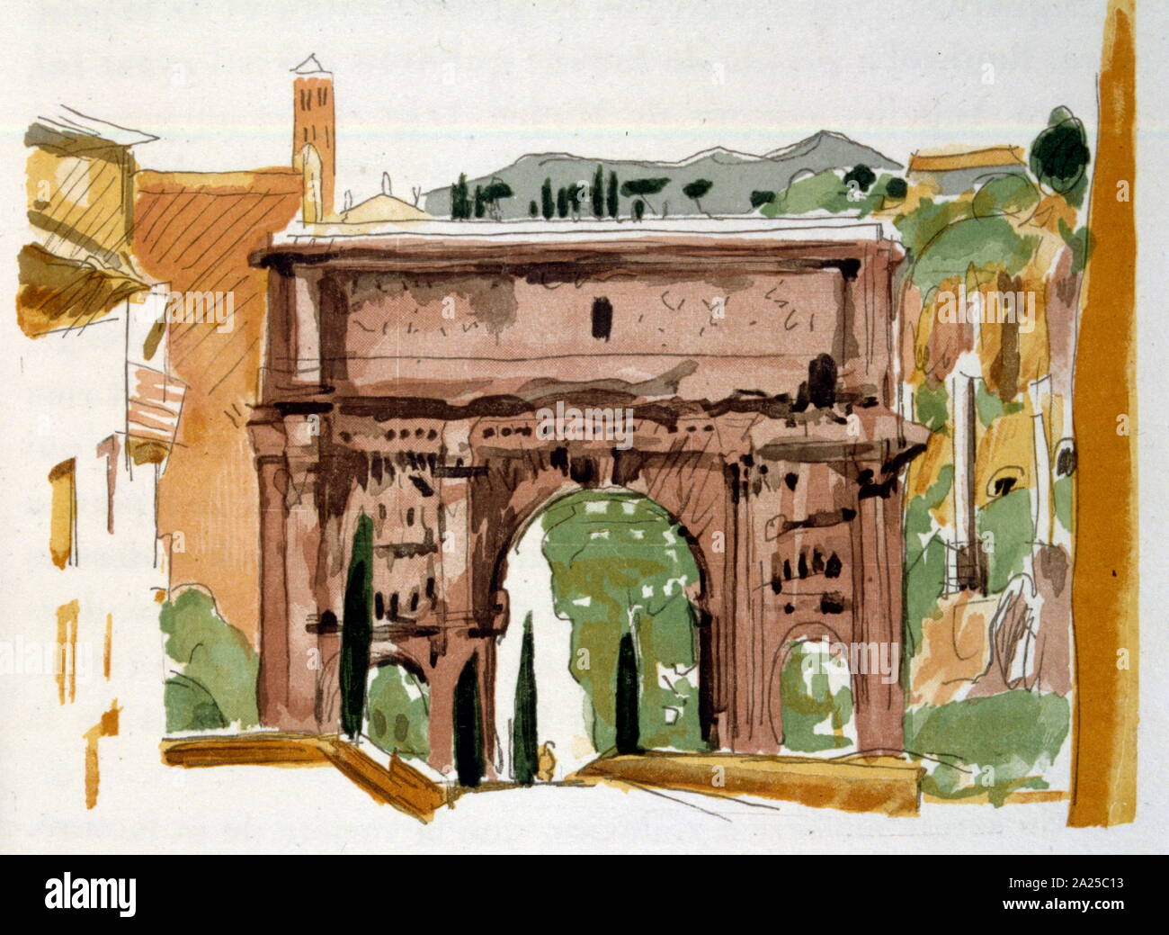 Acquerello, "viaggio in Italia" 1922 da Maurice Denis (1870 - 1943), pittore  francese, decorativo Artista e scrittore, che era una figura molto  importante nel periodo transitorio tra impressionismo e arte moderna. Egli
