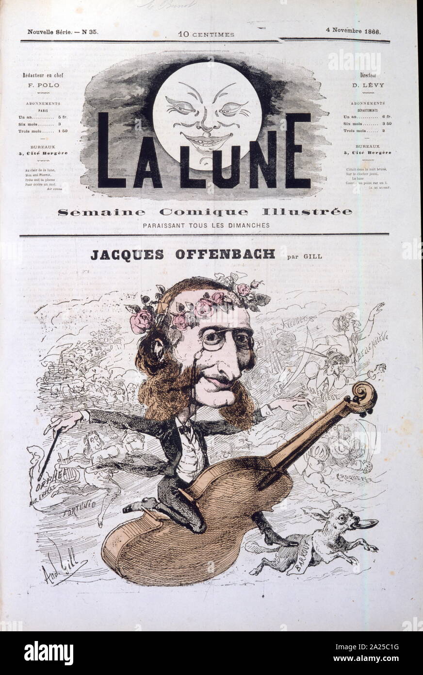 Illustrazione satirica commemorando Jacques Offenbach (1819 - 1880);Tedesco-francese compositore. da Andre Gill, 1866 Foto Stock