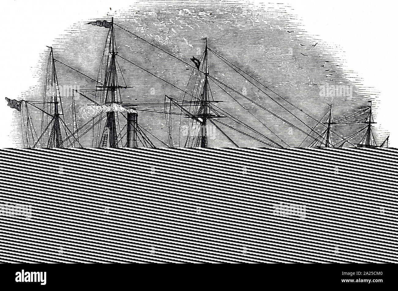 Incisione raffigurante il battello a vapore il British Queen. Datata del XIX secolo Foto Stock