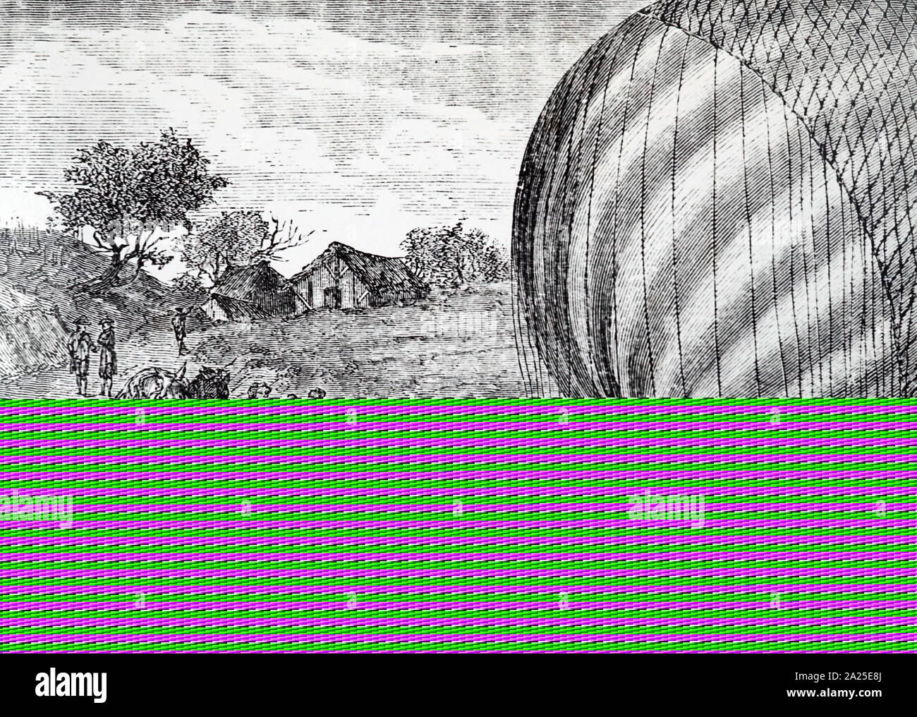 Incisione raffigurante Jacques Charles e uno di Robert Fratelli nel suo idrogeno palloncino riempito. Jacques Charles (1746-1823) inventore francese, scienziato, matematico, e balloonist. Datata del XIX secolo Foto Stock