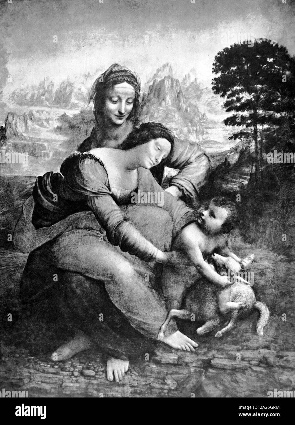 La Vergine e la St Anne da Leonardo da Vinci. Leonardo di ser Piero da Vinci (1452-1519) un polymath italiana del Rinascimento. Foto Stock