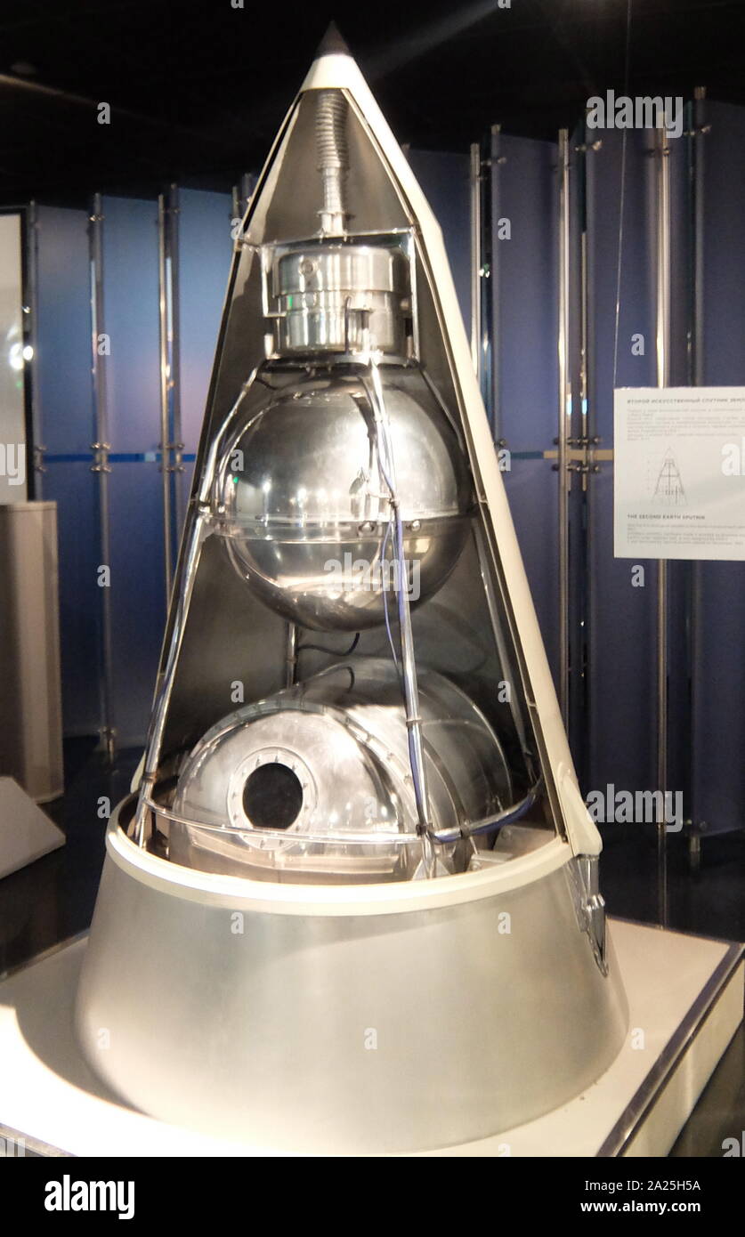 La seconda massa Sputnik il primo satellite biologico con una cabina pressurizzata che ospitavano il cane Laika. Foto Stock