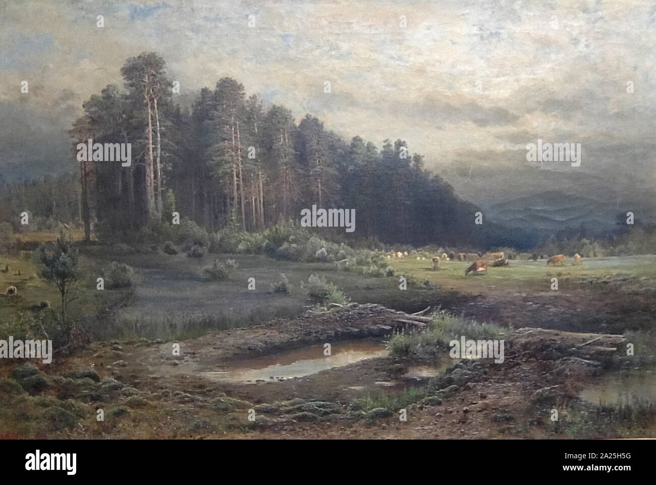 Pittura intitolata 'Losiny Isola nell' Sokolniki da Alexej Savrasov. Alexei Kondratyevich Savrasov (1830-1897) un paesaggio russo pittore. Foto Stock