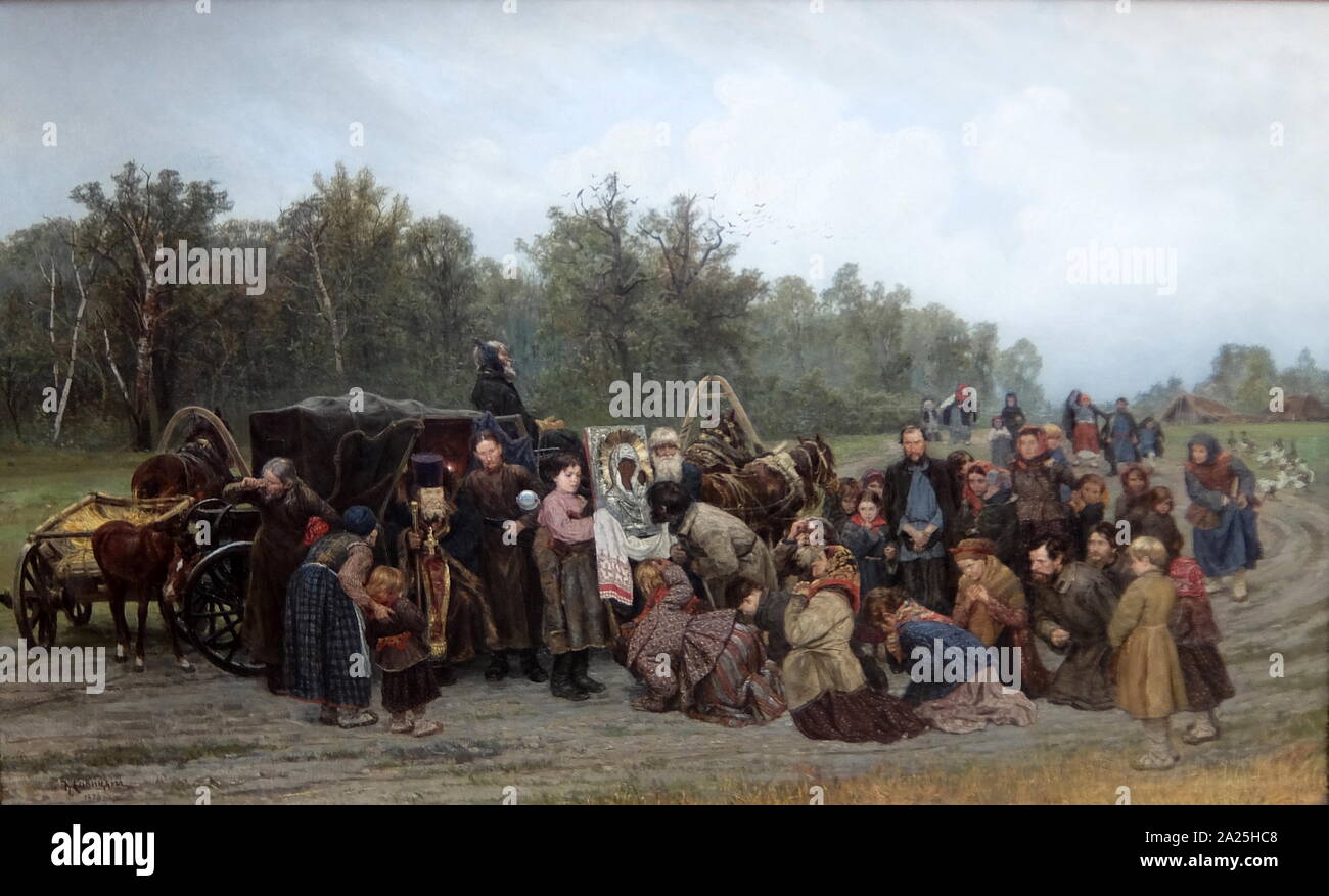 Pittura intitolato "Saluto l' icona da Konstantin Savitsky. Konstantin Apollonovich Savitsky (1844-1905) un russo pittore realista. Foto Stock