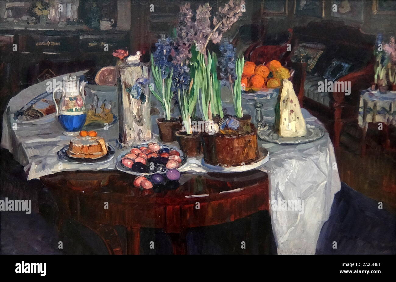 Pittura intitolato 'Easter Still-Life" da Stanislav Zhukovsky. Stanislav Yulianovich Zhukovsky (1873-1944) un pittore Polish-Russian. Foto Stock